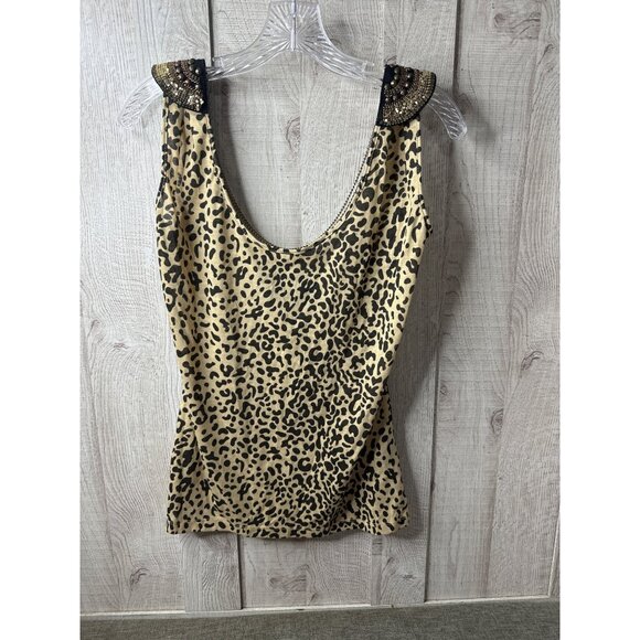 Kardashian Kollection XS Leopard Print Beaded & Chain Embellished Tank Top - Picture 1 of 7